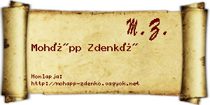 Mohápp Zdenkó névjegykártya